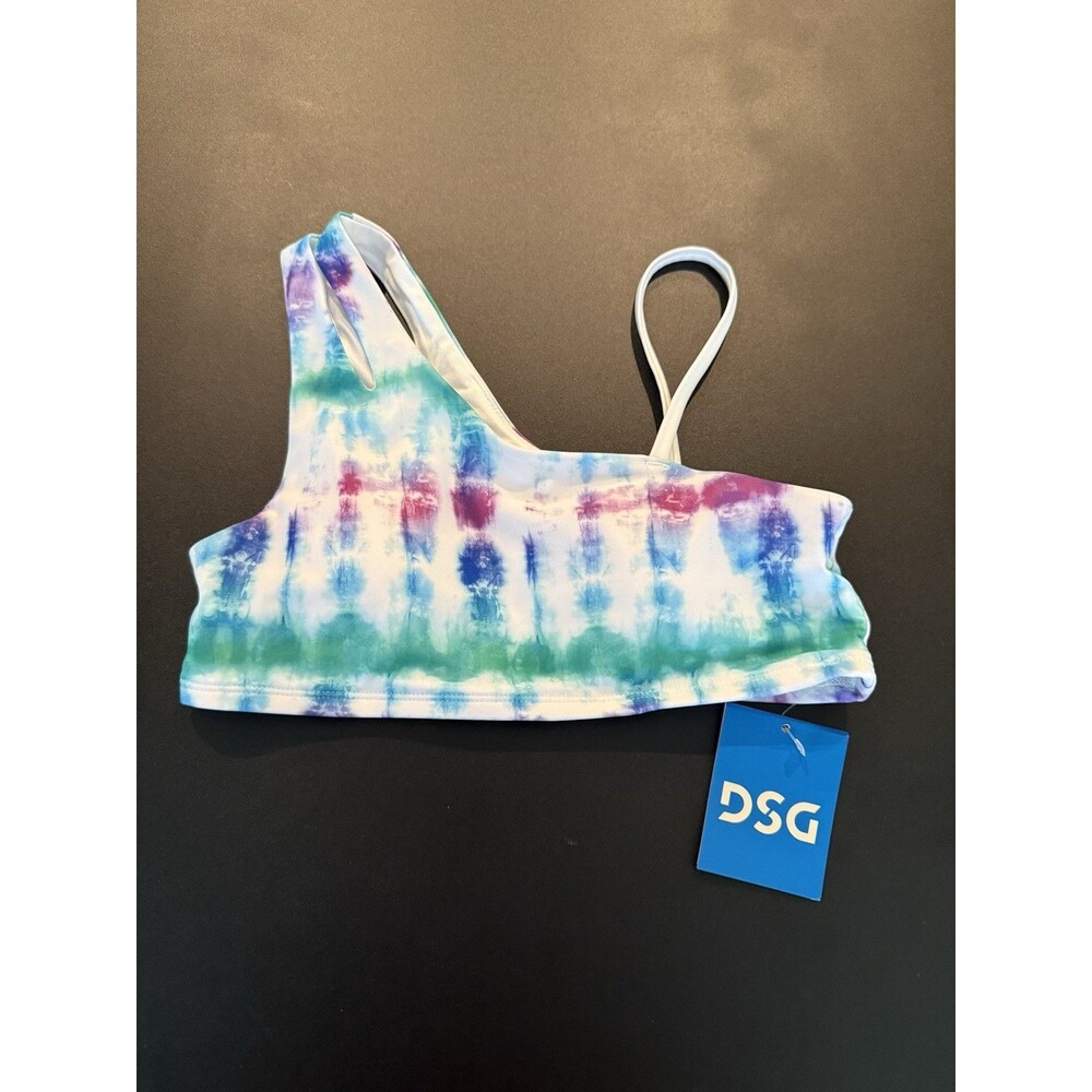 DSG Girls Medium Asymmetrical Swim Top Tie Dye Blue Green Purple NWT Free Ship